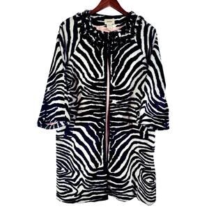 VTG Neiman Marcus Faux Zebra Fur Embellished Coat 8 90s Glam Old Money Hollywood